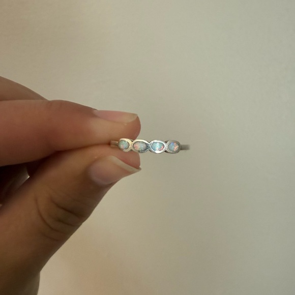 Inlay Zuni White Opal and Sterling Silver Ring - Picture 2 of 4
